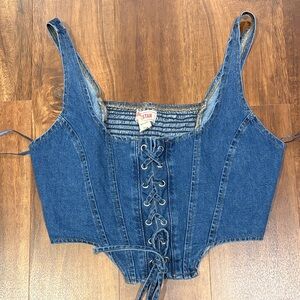 Denim Lace-Up Corset Tank Top - Blue